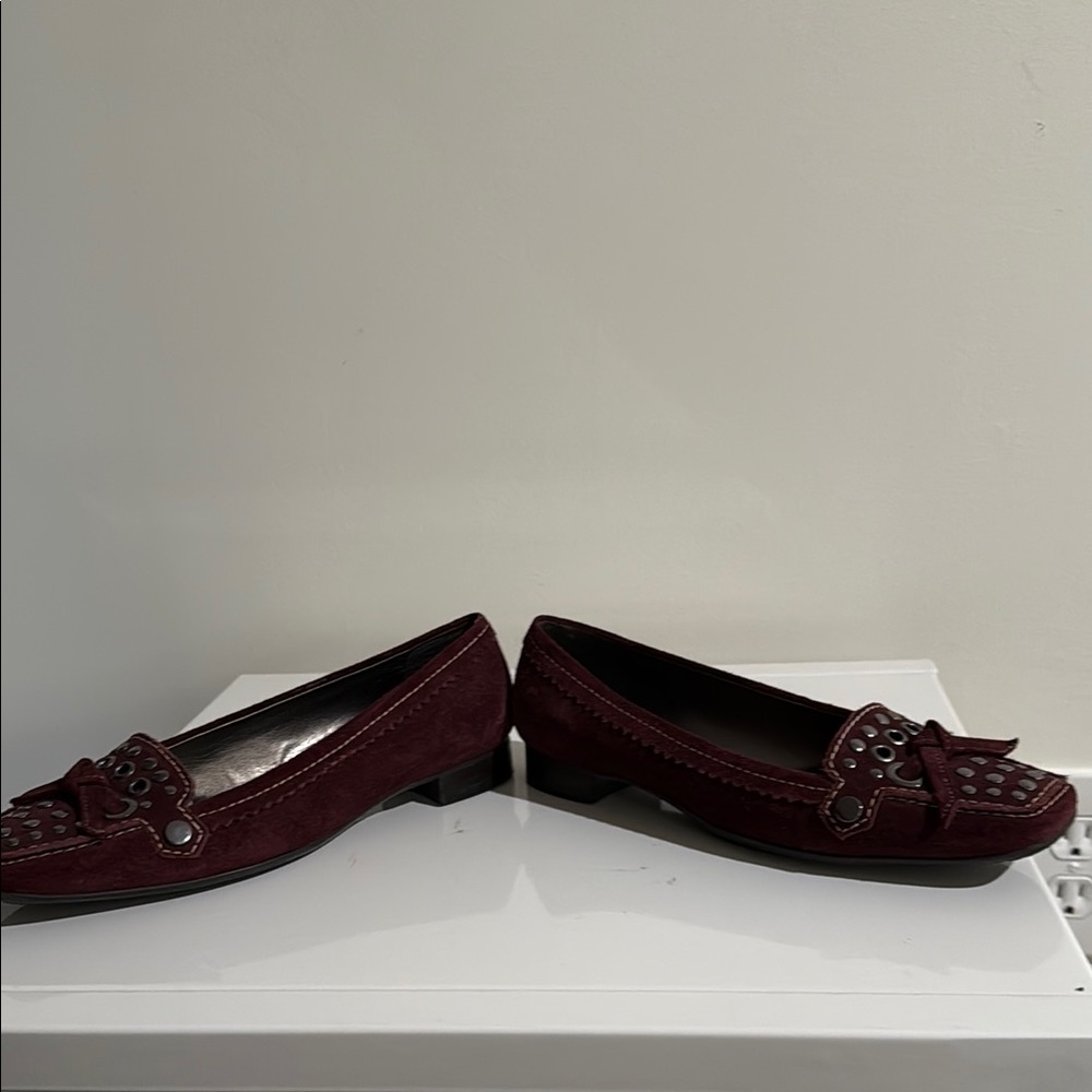 ANTONIO MELANI Maroon Leather Loafers with Studded Detail Size 6 - Picture 6 of 9